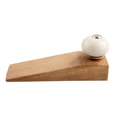 Cream Round Ceramic Wooden Door Stopper